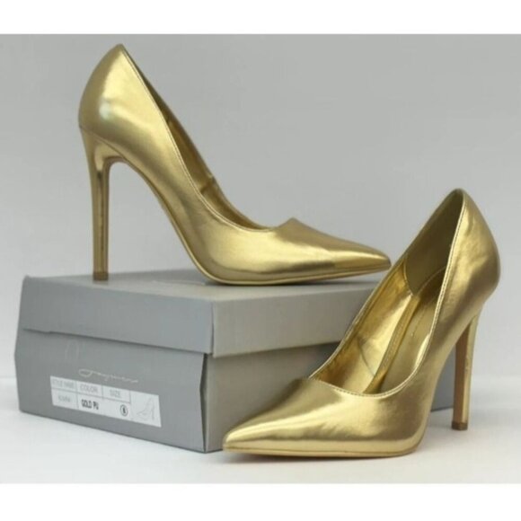 OLIVIA FERGUSON / Kiara / Gold / Pointed-Toe / High Heel Pumps / Size 8 / Faux L - Picture 6 of 7